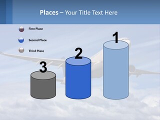 An Airplane Flying In The Sky With Clouds PowerPoint Template