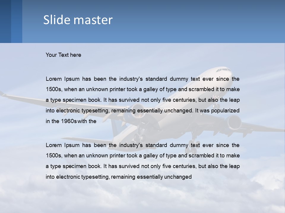 An Airplane Flying In The Sky With Clouds PowerPoint Template
