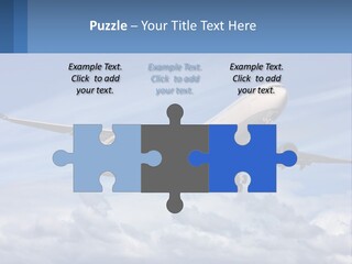 An Airplane Flying In The Sky With Clouds PowerPoint Template