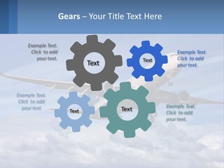 An Airplane Flying In The Sky With Clouds PowerPoint Template