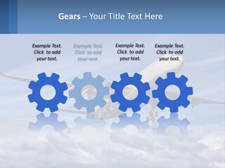 An Airplane Flying In The Sky With Clouds PowerPoint Template