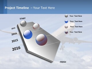 An Airplane Flying In The Sky With Clouds PowerPoint Template