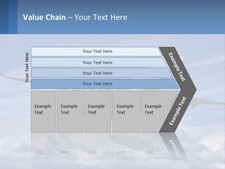 An Airplane Flying In The Sky With Clouds PowerPoint Template