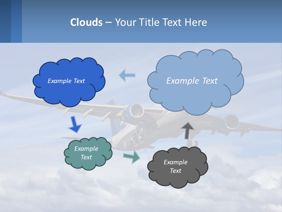 An Airplane Flying In The Sky With Clouds PowerPoint Template