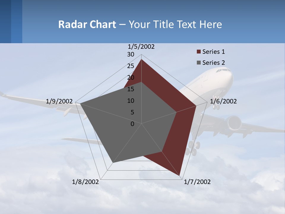 An Airplane Flying In The Sky With Clouds PowerPoint Template