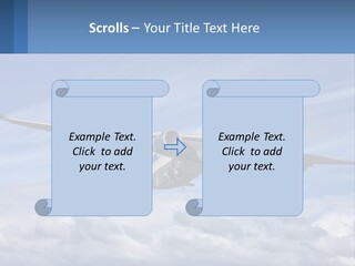 An Airplane Flying In The Sky With Clouds PowerPoint Template