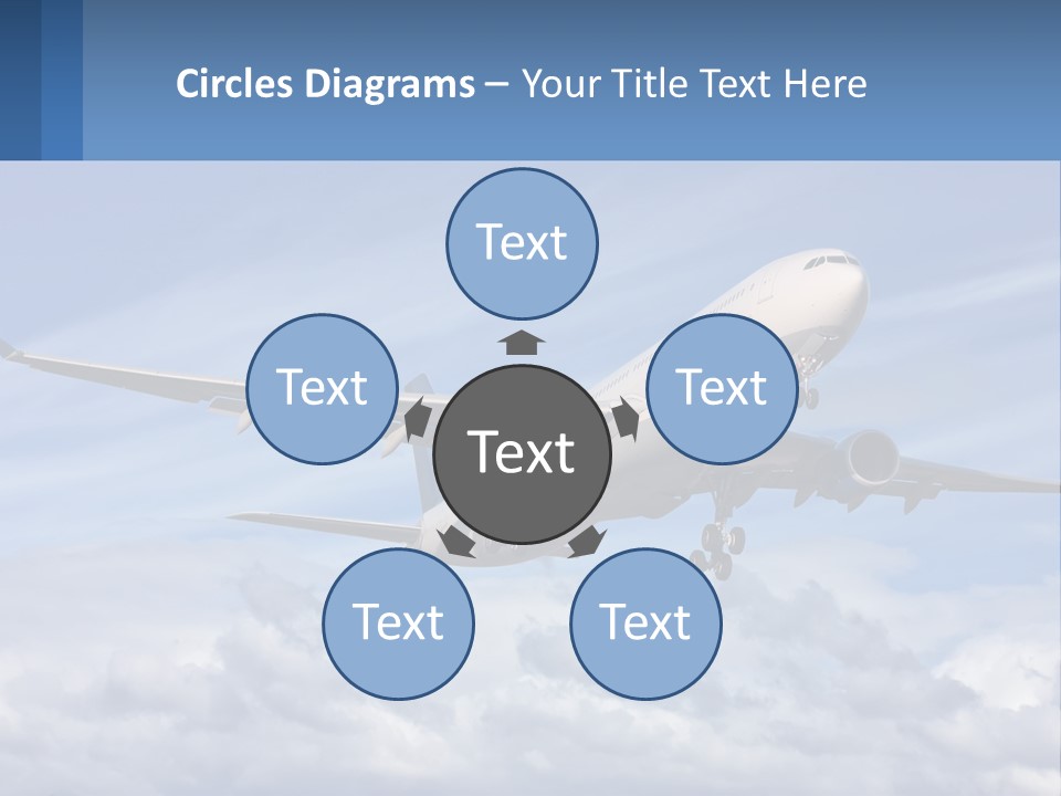 An Airplane Flying In The Sky With Clouds PowerPoint Template