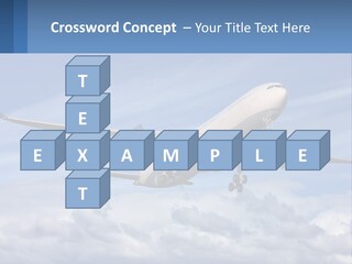 An Airplane Flying In The Sky With Clouds PowerPoint Template
