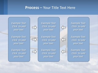 An Airplane Flying In The Sky With Clouds PowerPoint Template