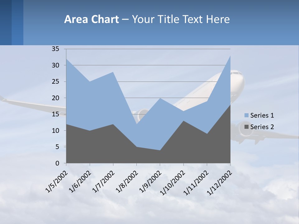 An Airplane Flying In The Sky With Clouds PowerPoint Template
