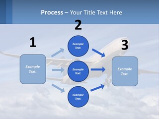 An Airplane Flying In The Sky With Clouds PowerPoint Template