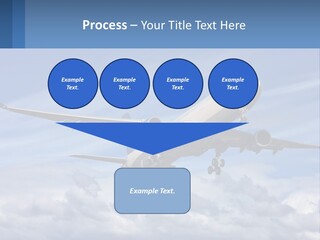 An Airplane Flying In The Sky With Clouds PowerPoint Template