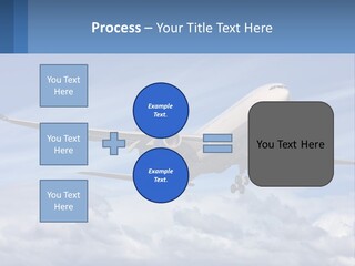 An Airplane Flying In The Sky With Clouds PowerPoint Template