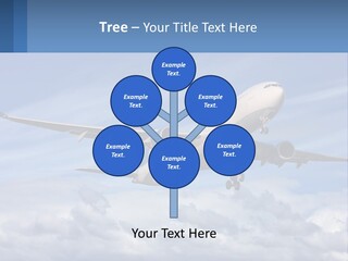 An Airplane Flying In The Sky With Clouds PowerPoint Template