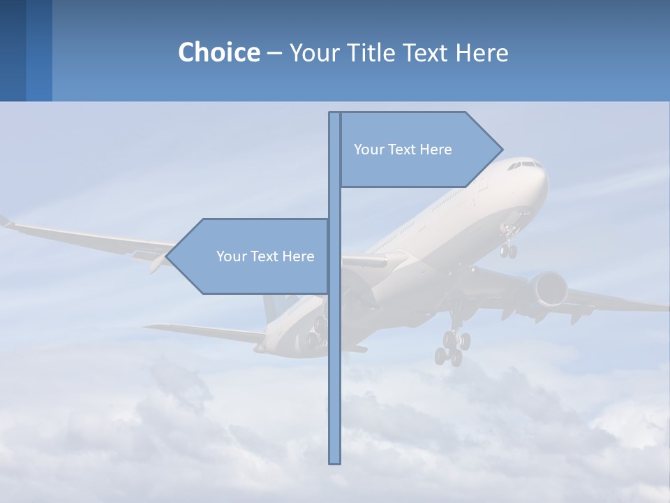 An Airplane Flying In The Sky With Clouds PowerPoint Template