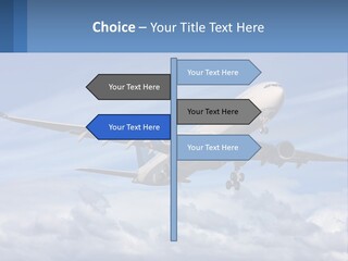 An Airplane Flying In The Sky With Clouds PowerPoint Template