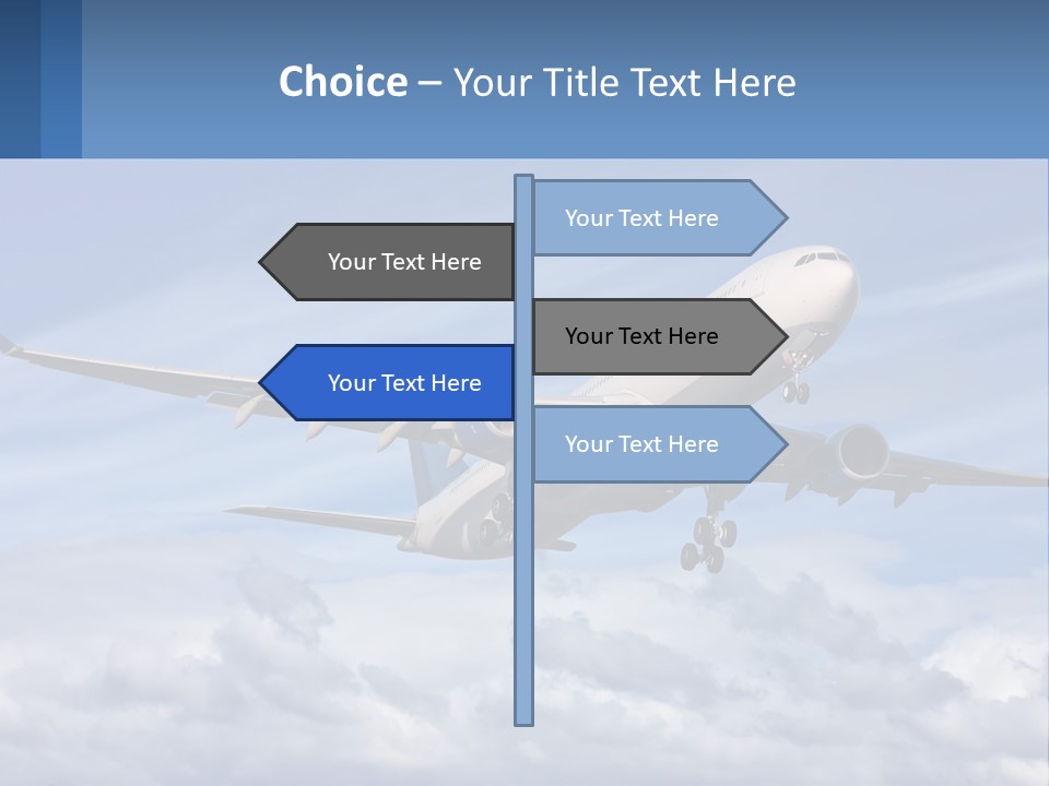 An Airplane Flying In The Sky With Clouds PowerPoint Template