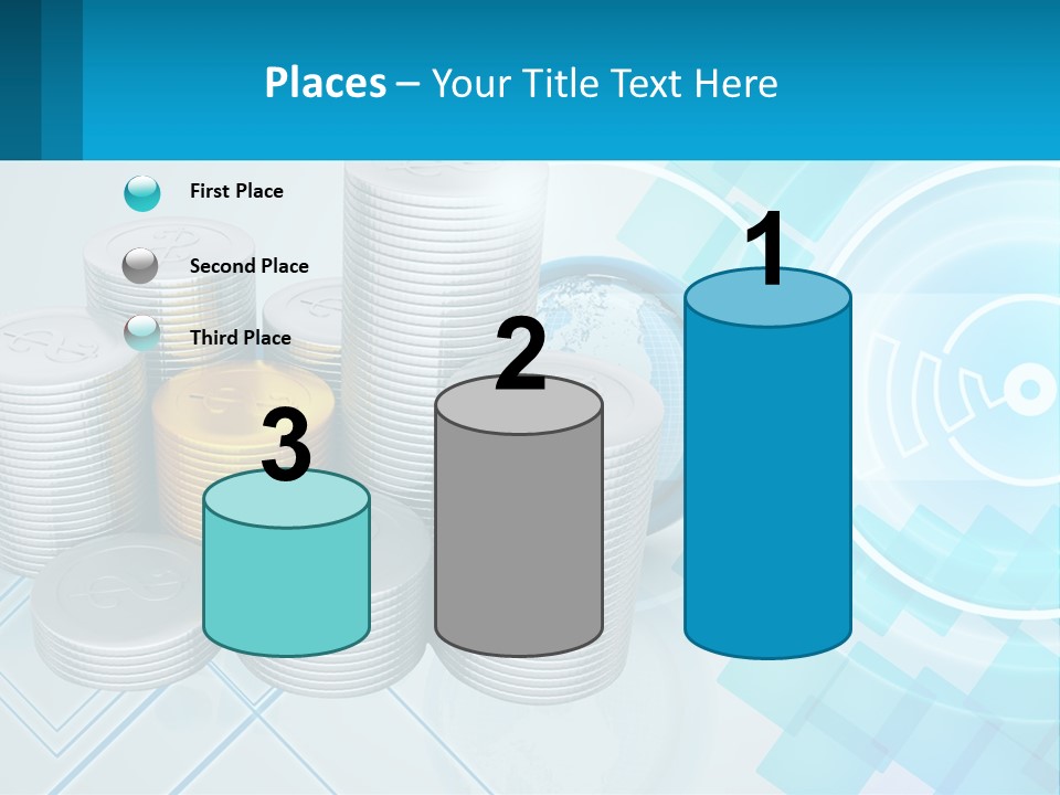 A Pile Of Coins With A Globe In The Background PowerPoint Template