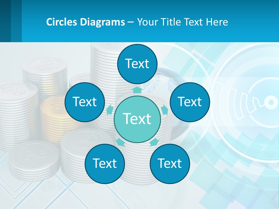 A Pile Of Coins With A Globe In The Background PowerPoint Template