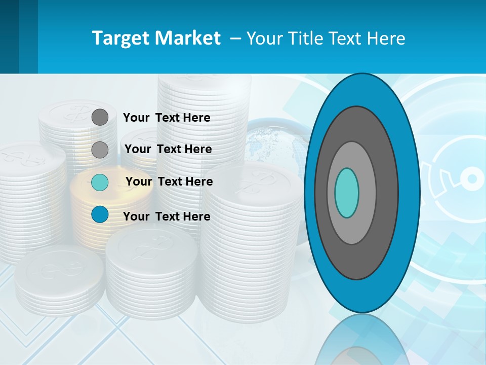 A Pile Of Coins With A Globe In The Background PowerPoint Template