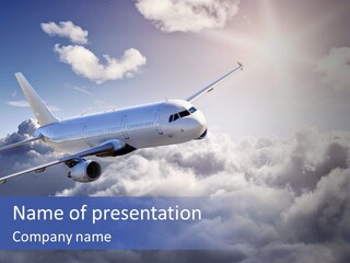 A Plane Flying In The Sky Above The Clouds PowerPoint Template