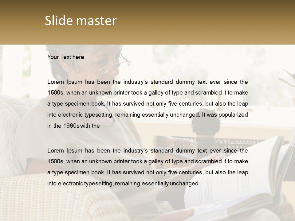 A Woman Sitting On A Couch Reading A Book PowerPoint Template