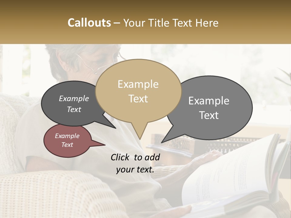 A Woman Sitting On A Couch Reading A Book PowerPoint Template