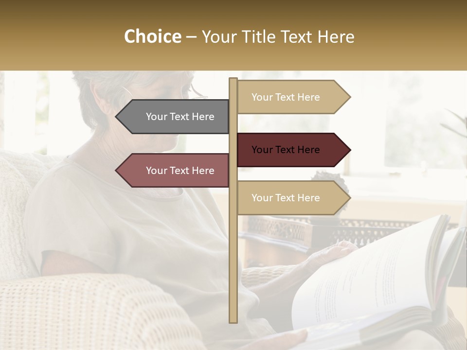 A Woman Sitting On A Couch Reading A Book PowerPoint Template