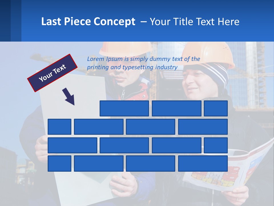Two Men In Hard Hats Are Looking At A Blueprint PowerPoint Template