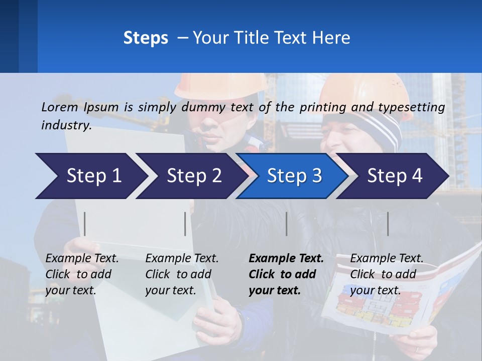 Two Men In Hard Hats Are Looking At A Blueprint PowerPoint Template