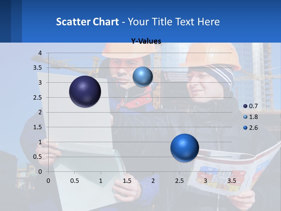 Two Men In Hard Hats Are Looking At A Blueprint PowerPoint Template