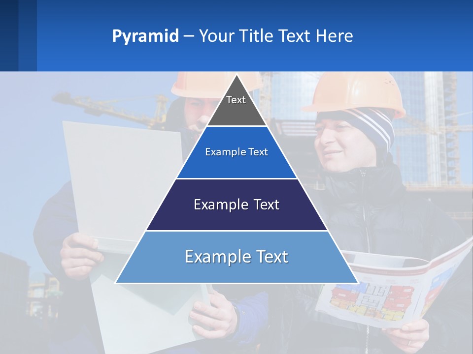 Two Men In Hard Hats Are Looking At A Blueprint PowerPoint Template