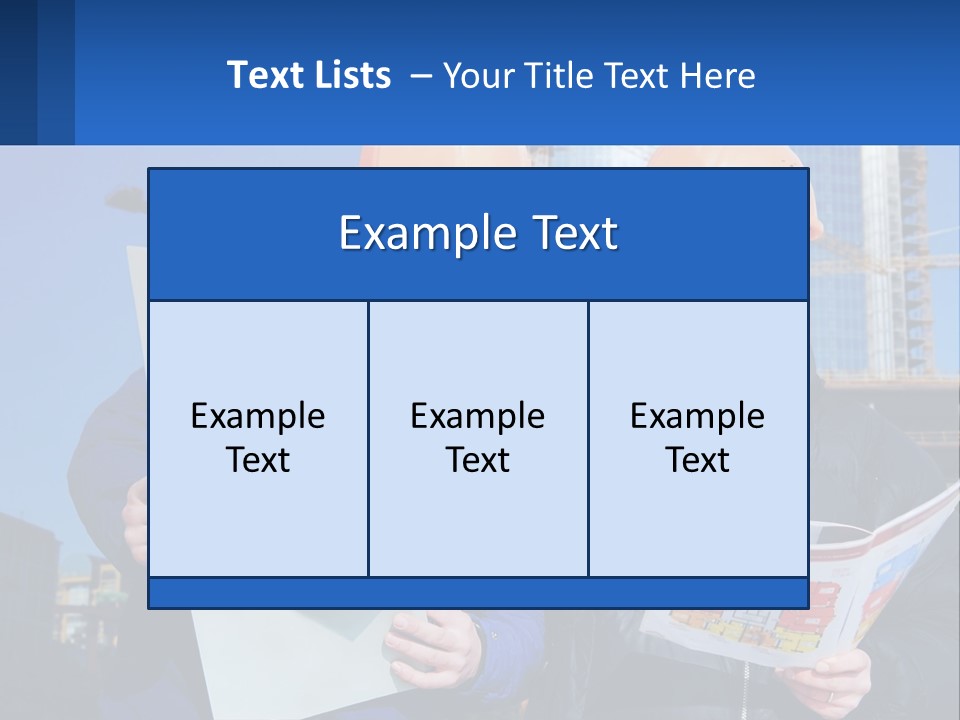 Two Men In Hard Hats Are Looking At A Blueprint PowerPoint Template