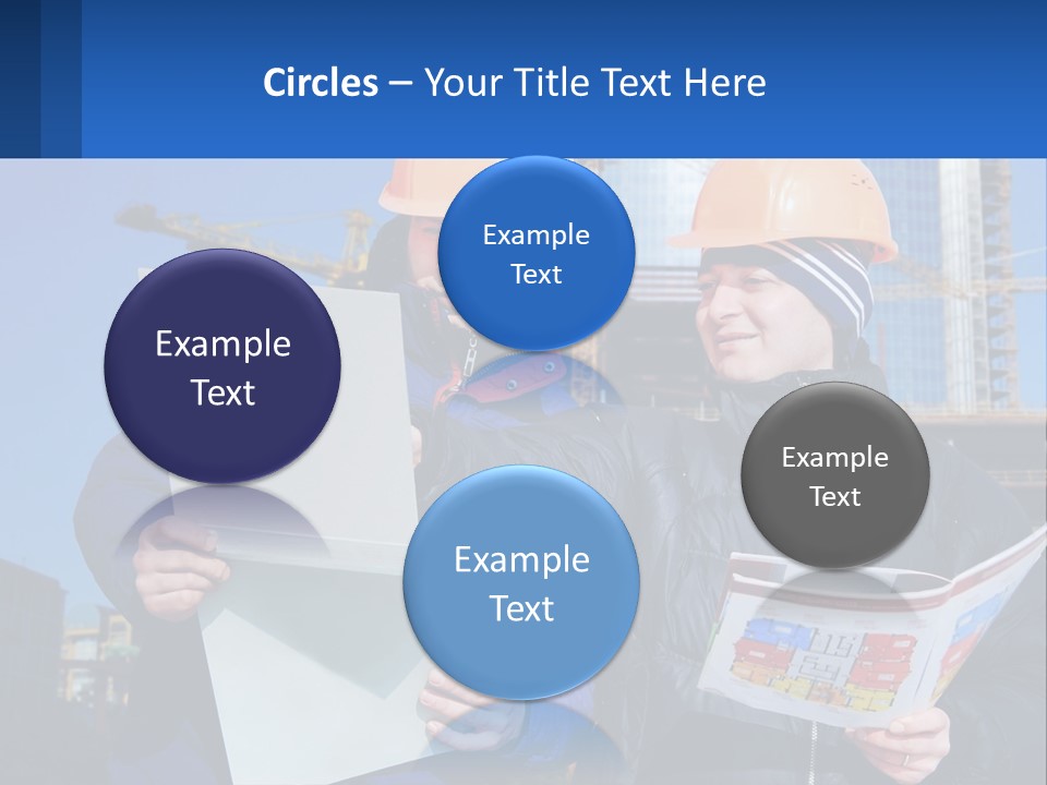 Two Men In Hard Hats Are Looking At A Blueprint PowerPoint Template