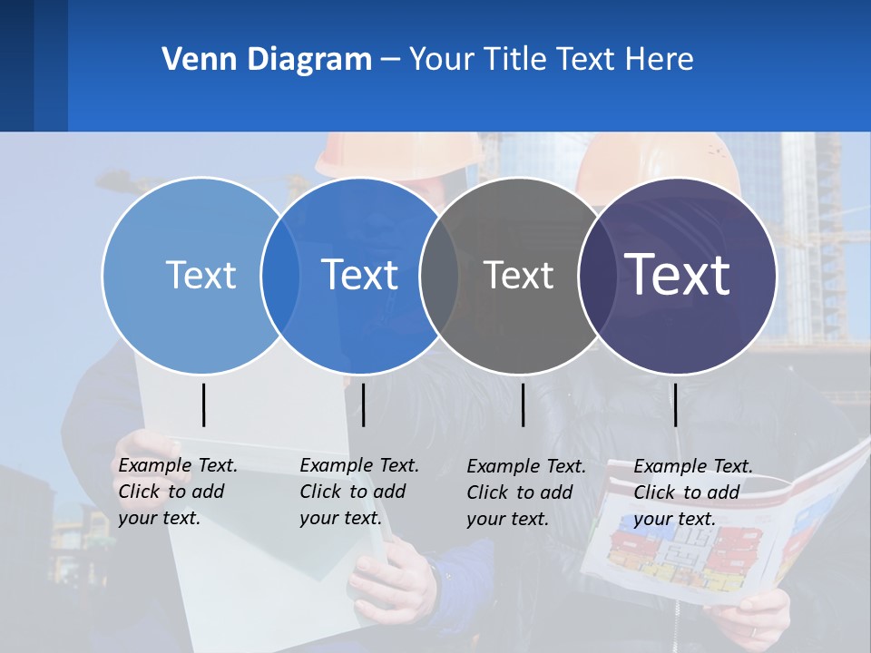 Two Men In Hard Hats Are Looking At A Blueprint PowerPoint Template