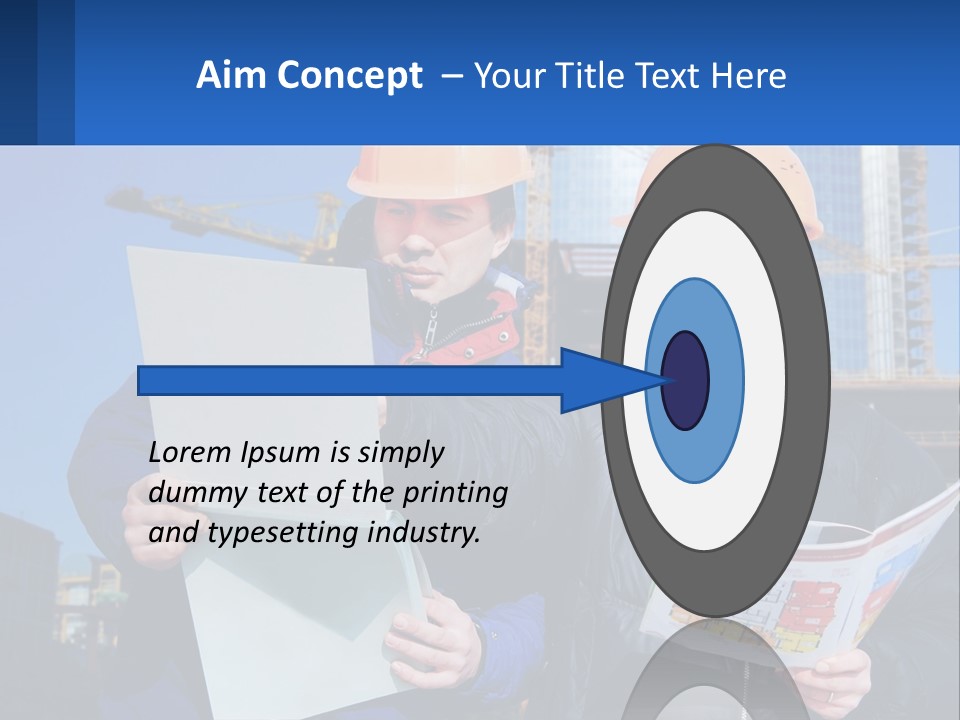 Two Men In Hard Hats Are Looking At A Blueprint PowerPoint Template
