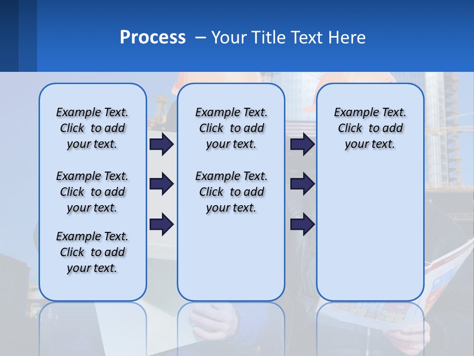 Two Men In Hard Hats Are Looking At A Blueprint PowerPoint Template