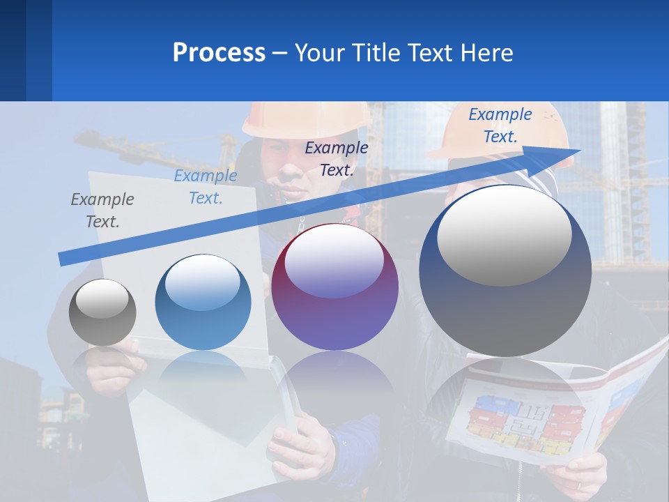 Two Men In Hard Hats Are Looking At A Blueprint PowerPoint Template