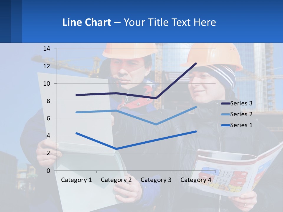 Two Men In Hard Hats Are Looking At A Blueprint PowerPoint Template