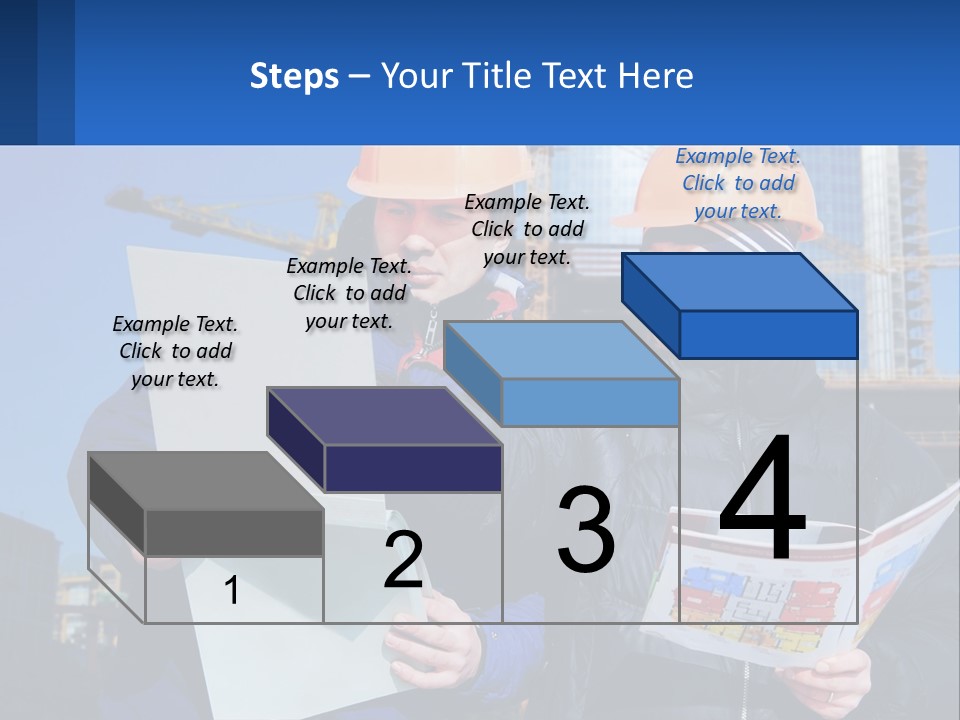 Two Men In Hard Hats Are Looking At A Blueprint PowerPoint Template