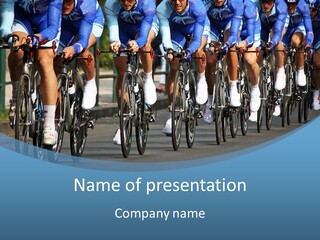 A Group Of Men Riding Bikes Down A Street PowerPoint Template