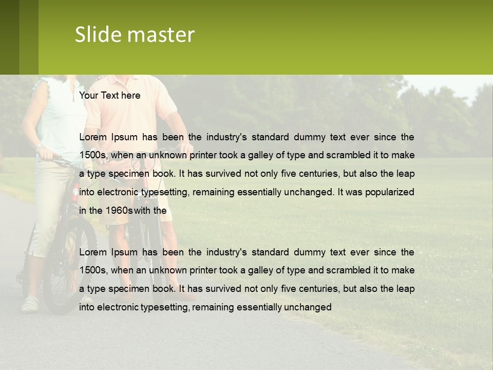 A Man And A Woman Standing Next To A Bike PowerPoint Template