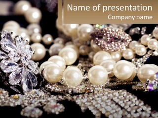 A Bunch Of Pearls And Diamonds On A Table PowerPoint Template