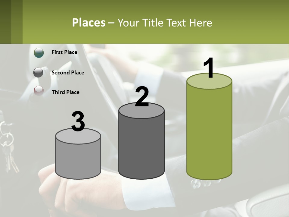 A Man Driving A Car With A Key Chain In His Hand PowerPoint Template