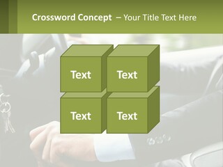 A Man Driving A Car With A Key Chain In His Hand PowerPoint Template