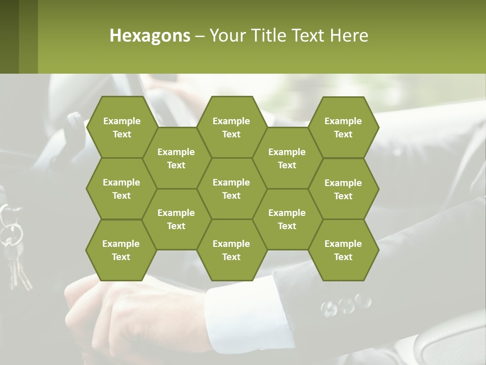 A Man Driving A Car With A Key Chain In His Hand PowerPoint Template