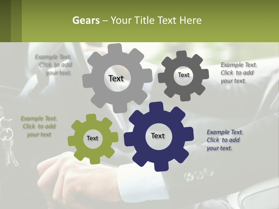 A Man Driving A Car With A Key Chain In His Hand PowerPoint Template