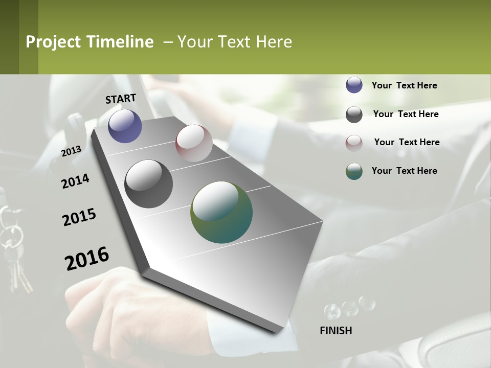 A Man Driving A Car With A Key Chain In His Hand PowerPoint Template