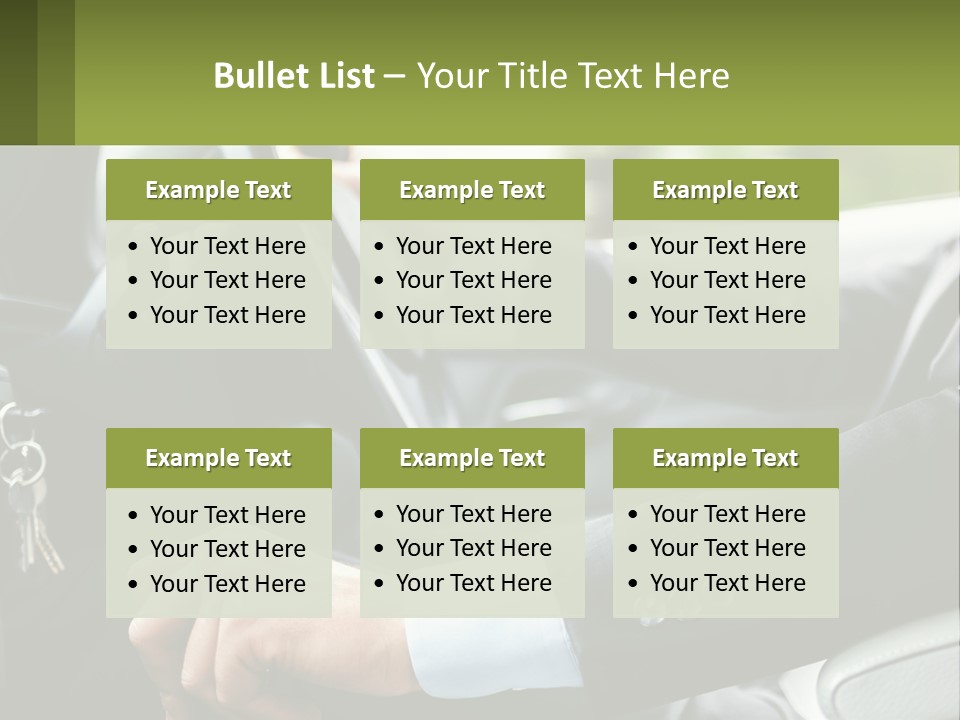 A Man Driving A Car With A Key Chain In His Hand PowerPoint Template