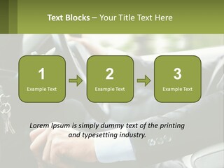 A Man Driving A Car With A Key Chain In His Hand PowerPoint Template